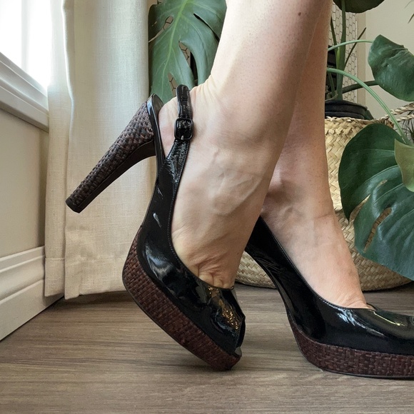 Stuart Weitzman Black Patent Leather Slingback Heels | 10.5 - Picture 12 of 12